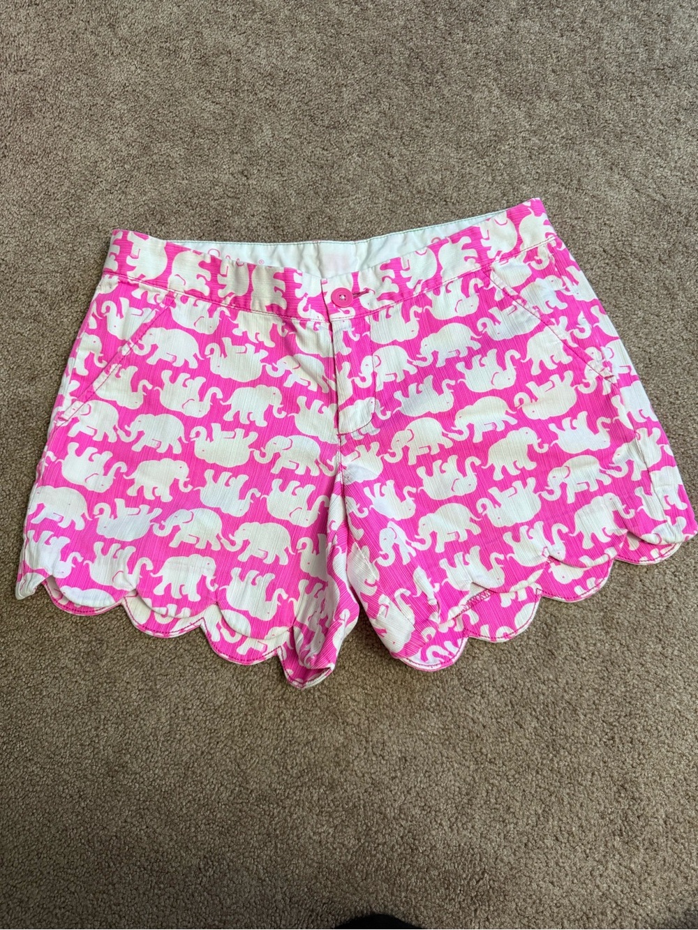 Lilly Pulitzer Pink & White Elephant Scalloped Waist Shorts
